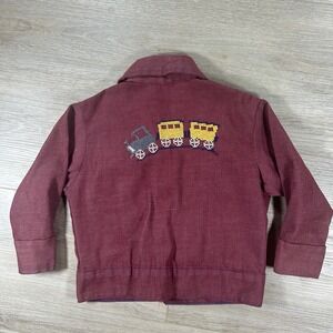 VTG Healthtex 3T Red Denim Train Jacket Embroidery Lightweight USA***